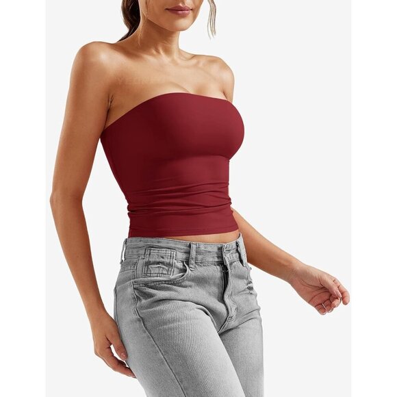 🆕 Sophie Women's Double Lined Anchor Red Nylon Strapless Fitted Tube Top Shirt - Picture 3 of 6